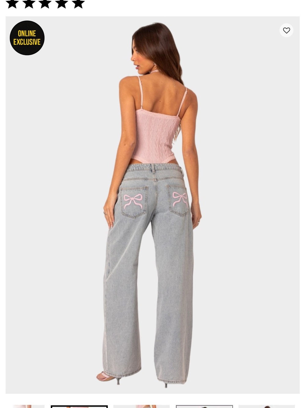 Edikted Light Wash Straight Leg Jeans with Pink Bow Pocket